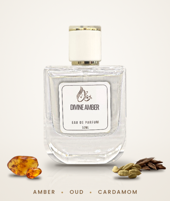 Divine Amber oriental woody perfume unisex bottle